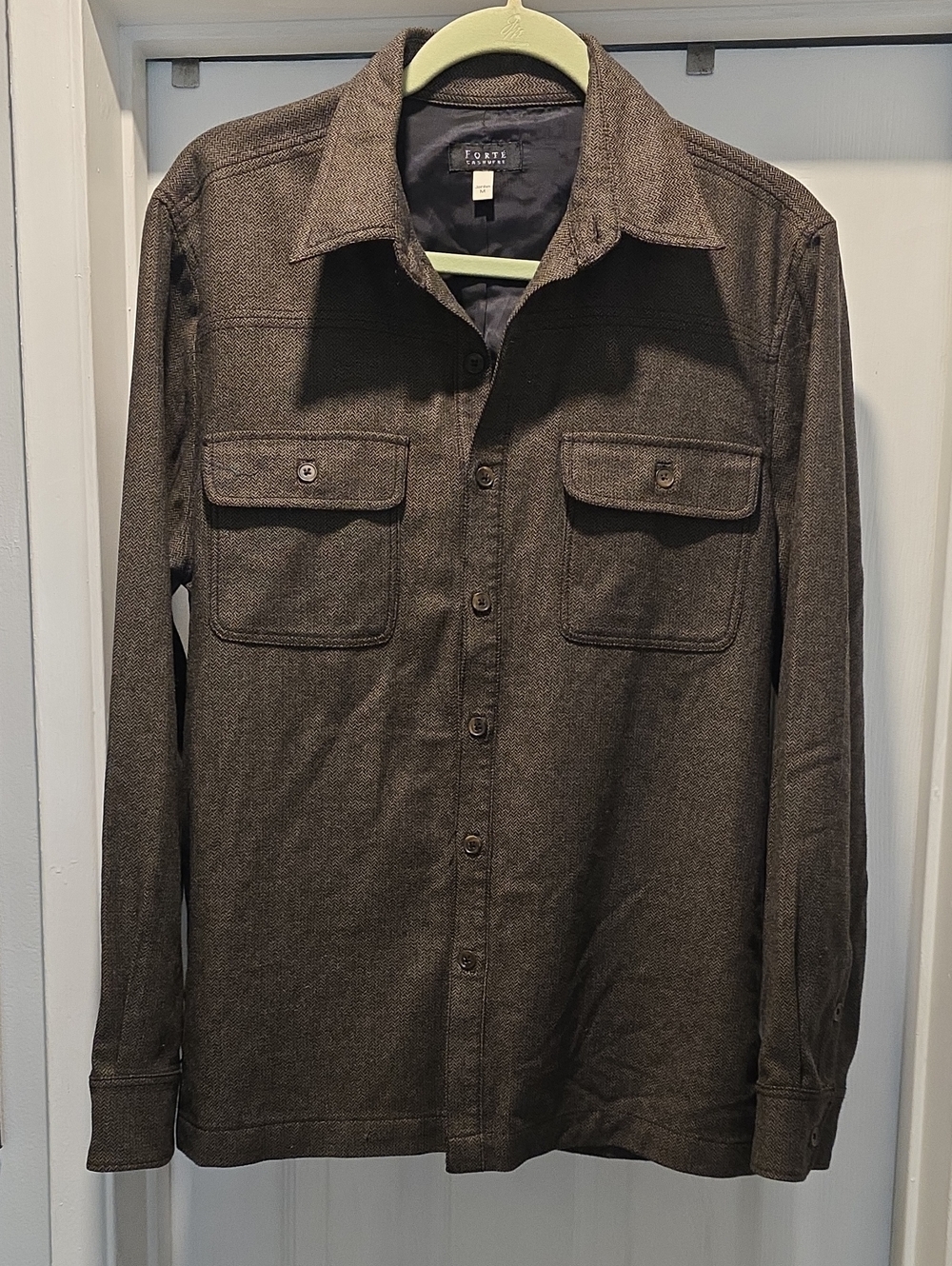 Forte Cashmere Men's Dark Brown Button-Front Shirt Jacket